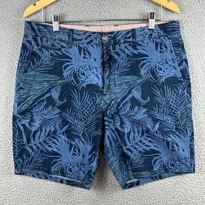 Johnnie O Roxbury Shorts Mens 33 Blue Hawaiian Floral AOP Chino Meas. 34x8